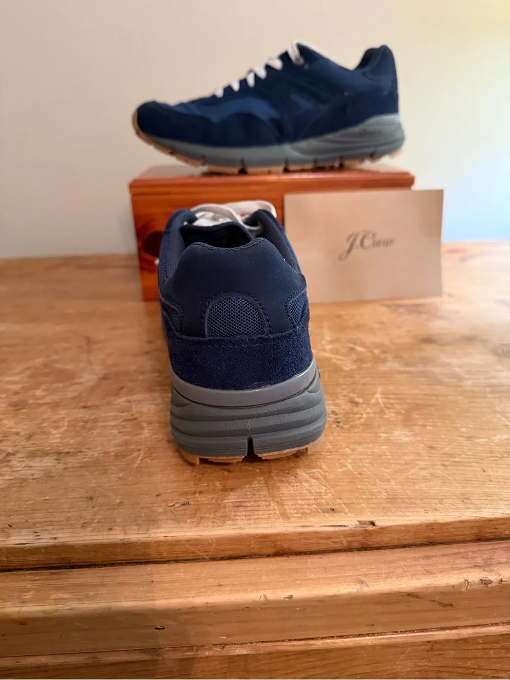 J. Crew Men's Navy Suede & Mesh Athletic Sneakers with White Laces